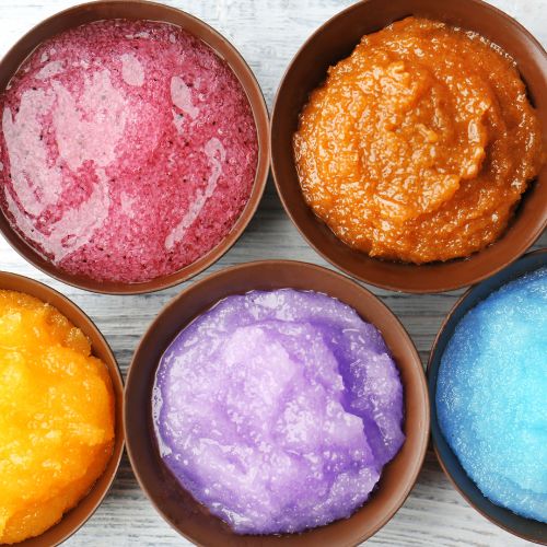 Various sugar scrubs in multiple colors